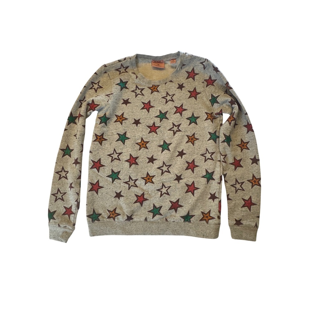 Scotch & Soda Scotch R'Belle Girls 16 Glitter Star Sweatshirt Gray Y2K
